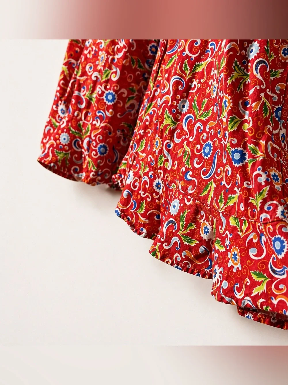 Hanna Andersson Girls Red Floral Swirl Cotton Dress Size 130 US 7/8‎